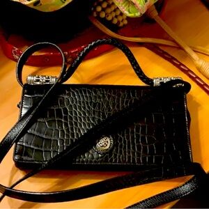 Brighten black Croc embossed leather silver hardware adjustable crossbody/wallet